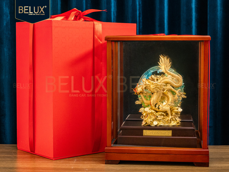 Tượng Rồng Vòng Ngọc dát vàng 24k&nbsp;29x17x34cm